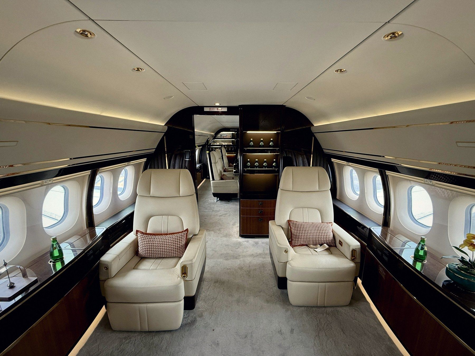 Cabin of a long-range private jet
